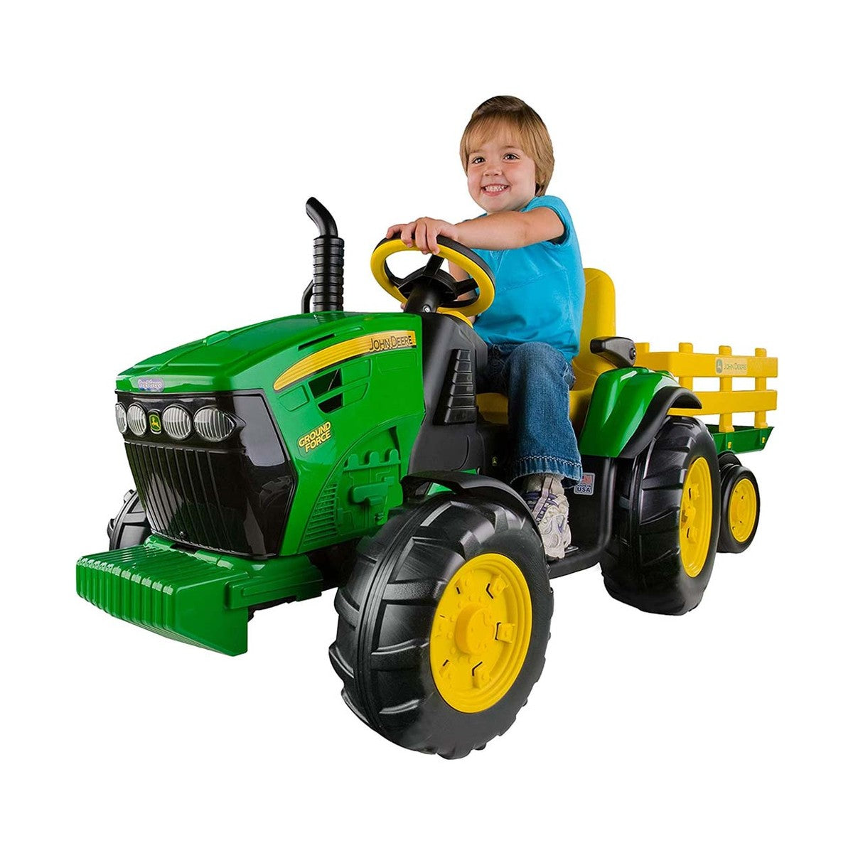 John Deere 12V Ground Force Ride-On Tractor & Stake Wagon - RDO Equipment